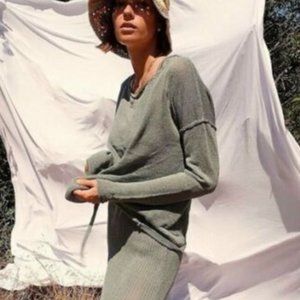 Free People Beach Green Dahlia Ribbed Maxi Ribbed Sweater & Dress Set S NWT